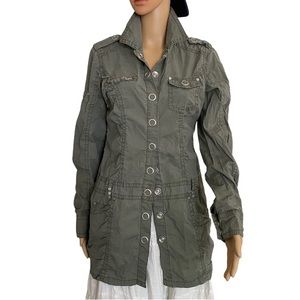 Army Green Medium Length Coat Shirt Shacket Size L